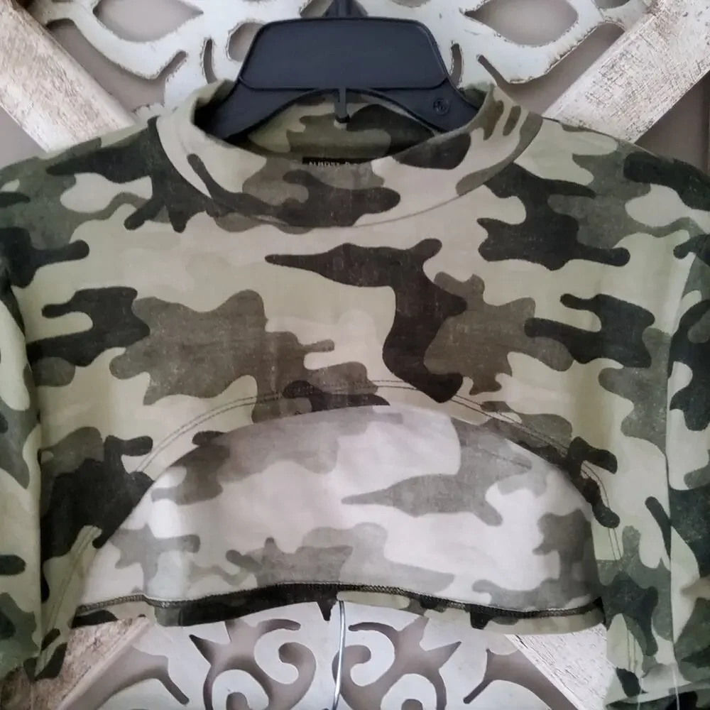 Almost Famous Juniors Soft Camo 2 Piece Tube Top & Long Sleeve Mock Crop Top